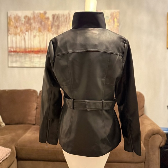 Kenneth Cole Women's Belted Faux Leather Jacket - Picture 11 of 14